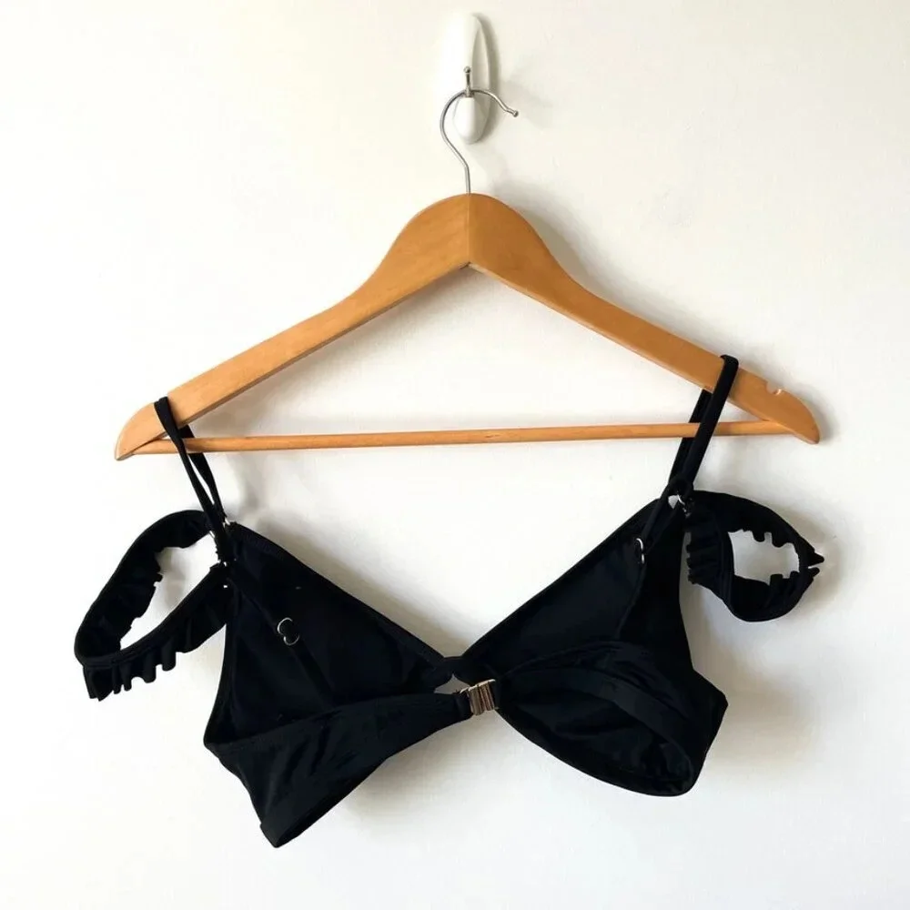 New Look Ruffle Strap Triangle Bikini Top Black Size 6